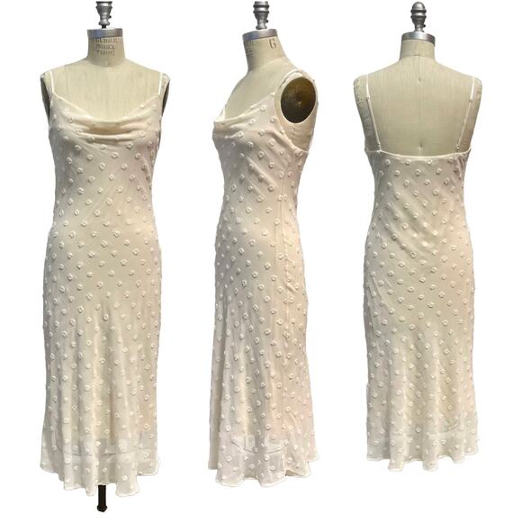 Audrey 3+1 Chiffon Camisole Swiss Dot Dainty Ivory Slip Midi Dress Size Small - Picture 1 of 5